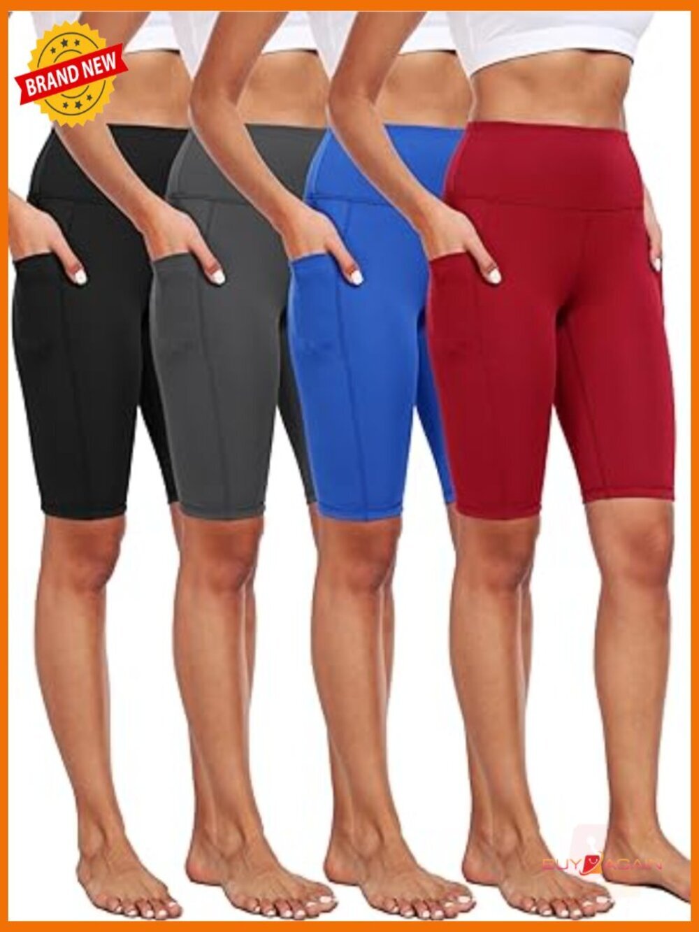 3/4 Pack Women Biker Compression Short Leggings for Yoga with Big Pockets